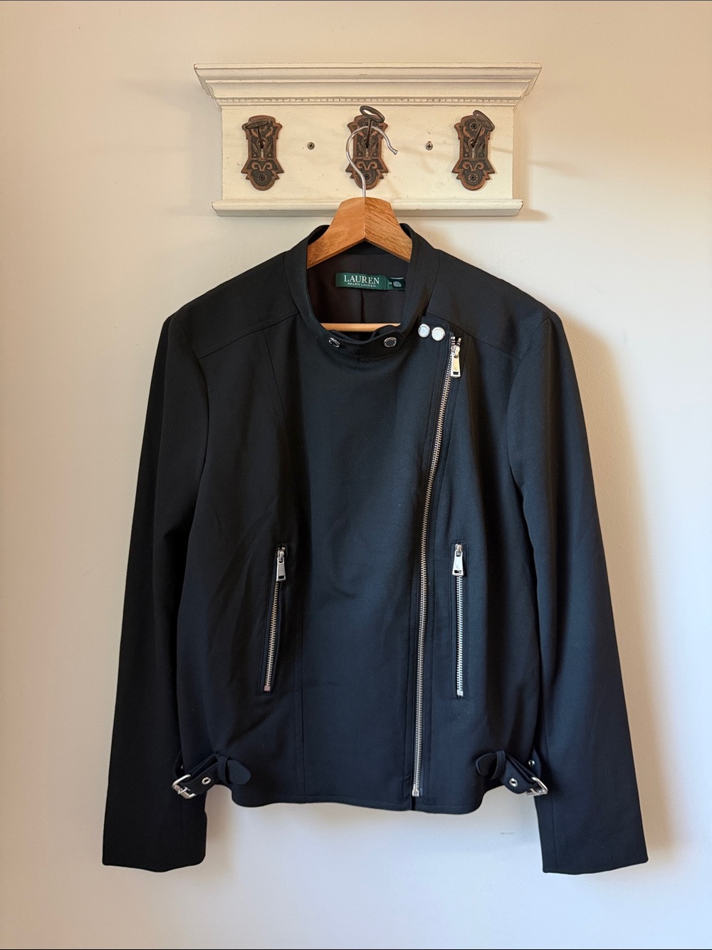 Ralph Lauren Black Moto-Style Zip Jacket Chic Dressy Classy Boss Work Blazer